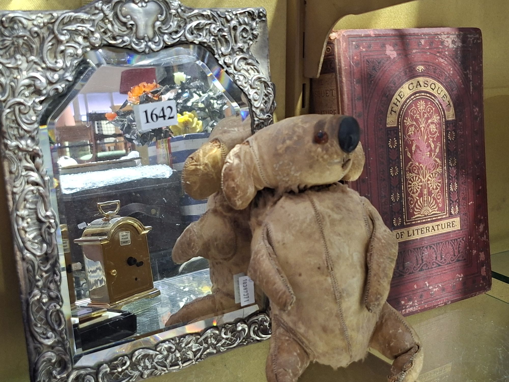 ANTIQUE BOOK, SILVER FRAME AND LEATHER KOALA
