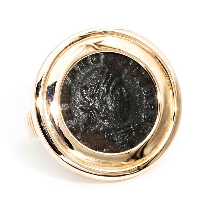 Roman AE3 of Crispus Ancient Coin 9 Carat Gold Signet Ring
