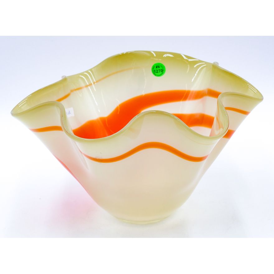 Orange & Cream Ruffled Glass Vase 11''x7''