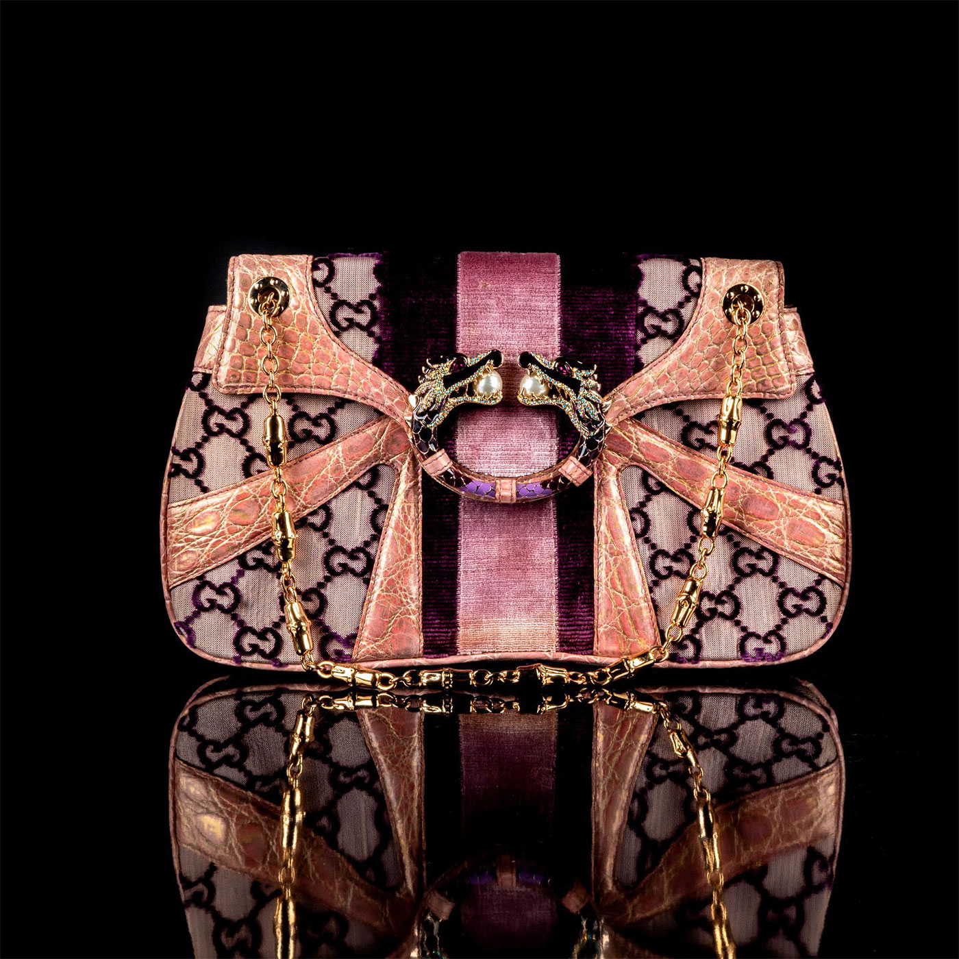 Gucci By Tom Ford Jeweled Dragon Velvet Monogram Bag 135932 | Lion