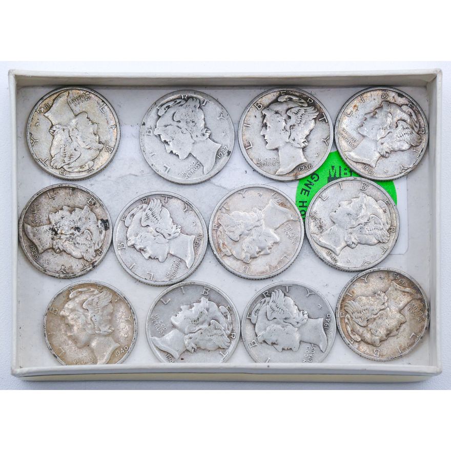 Box 12pc US Silver Mercury Dimes