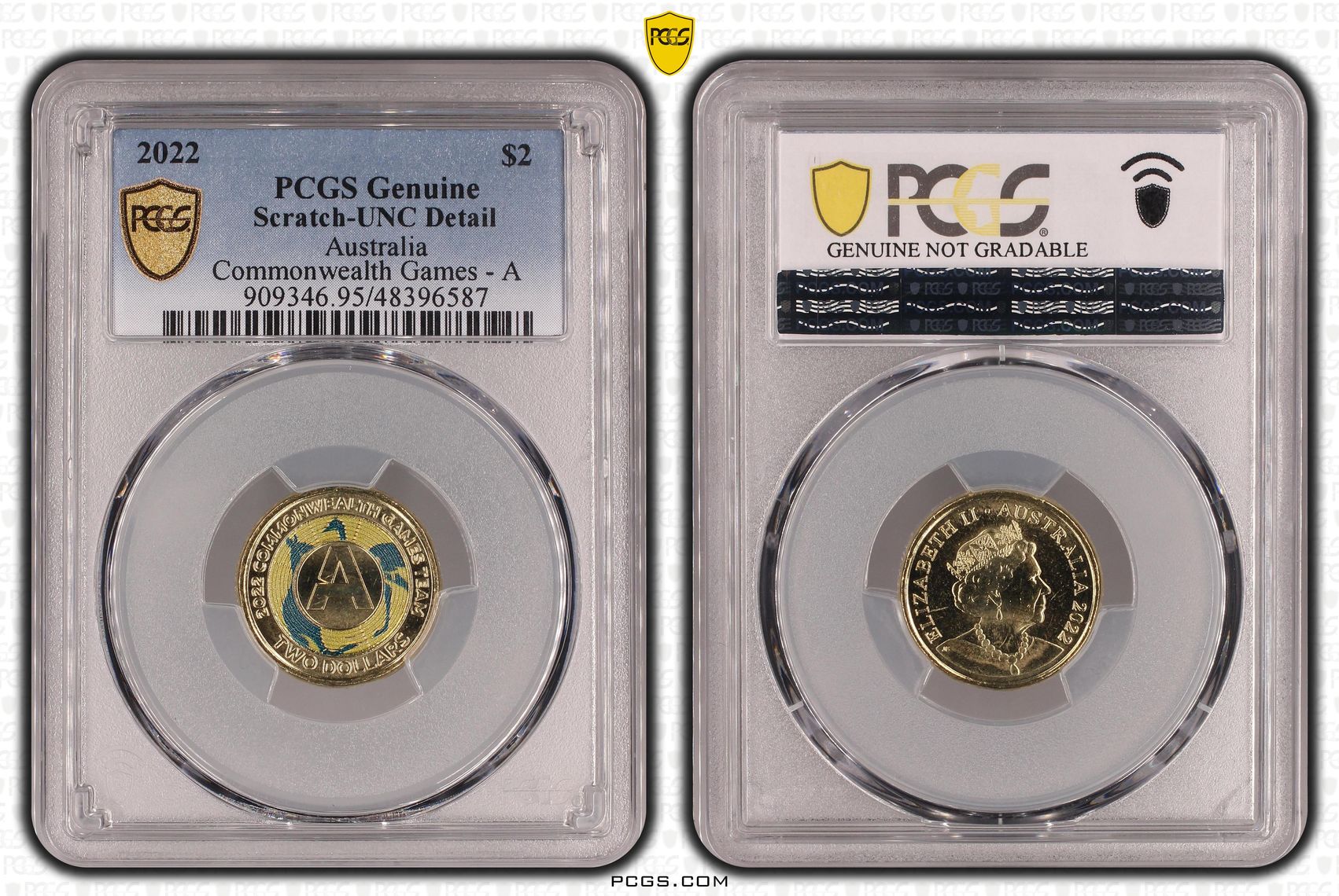 Elizabeth II, Commonwealth Games - A, Two Dollar, 2022, PCGS Genuine - UNC Details (95 - Scratch)