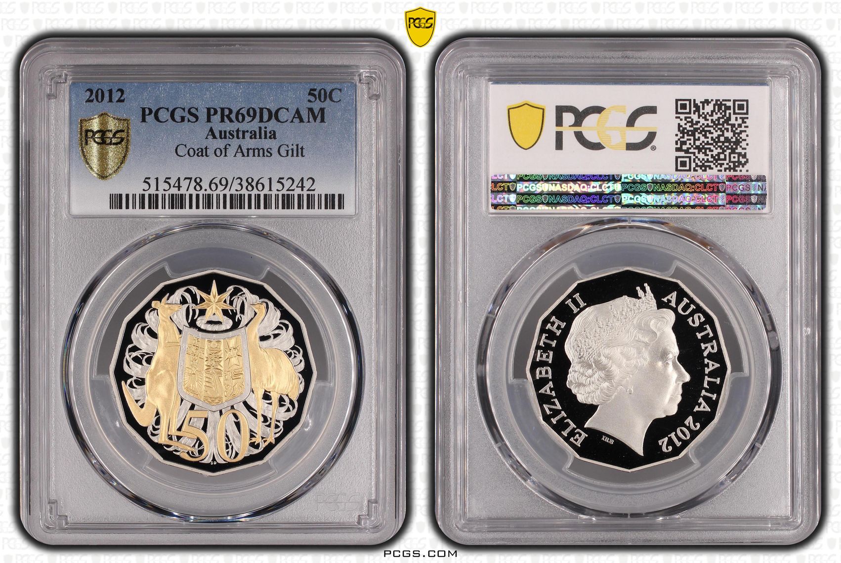 Coat of Arms Ag - Selective Gilt, Fifty Cent, 2012, PCGS PR69DCAM