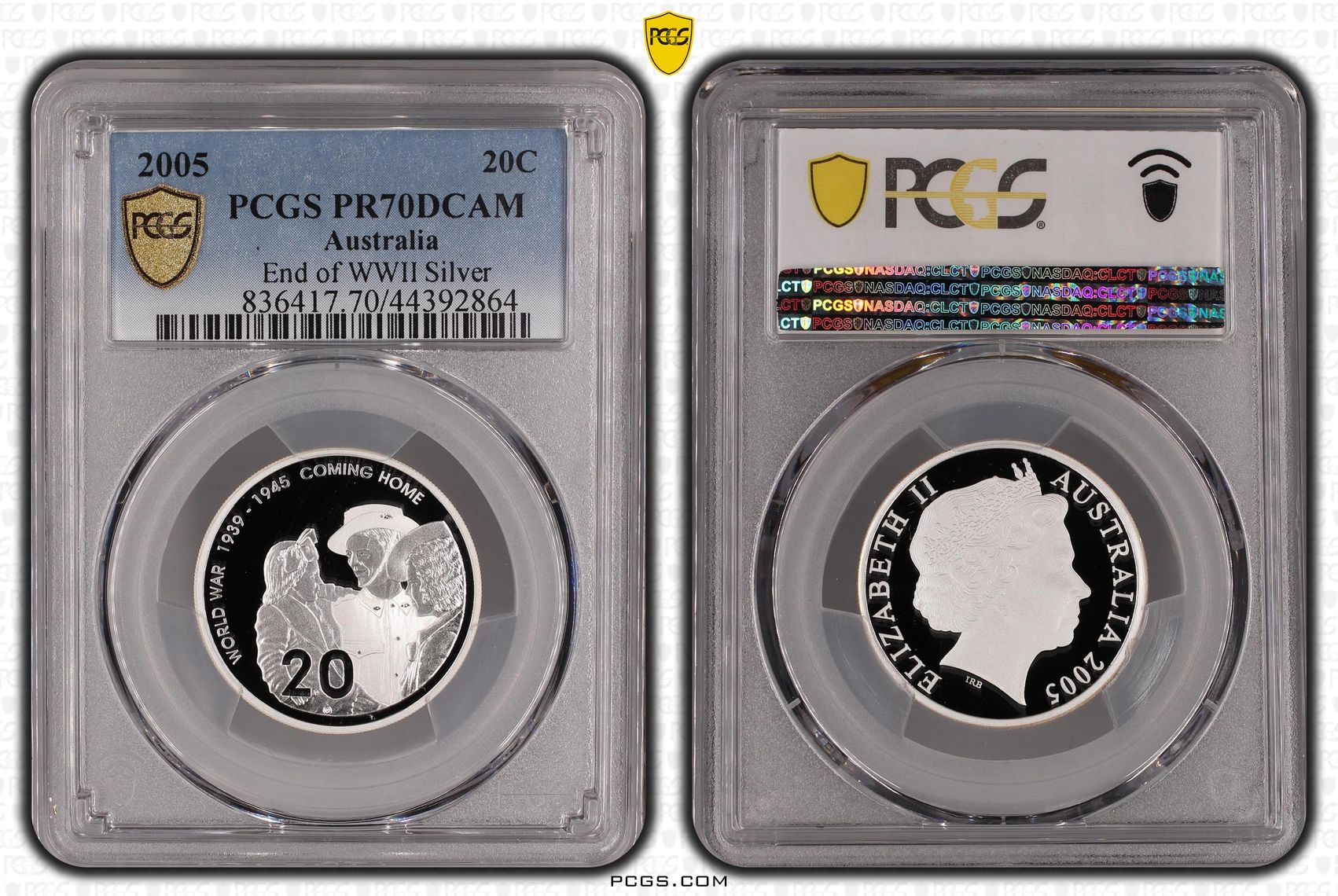 2005 Australia Twenty Cent, 20c Silver Proof End of WWII Silver PCGS - PR70DCAM POP 11/0 -864