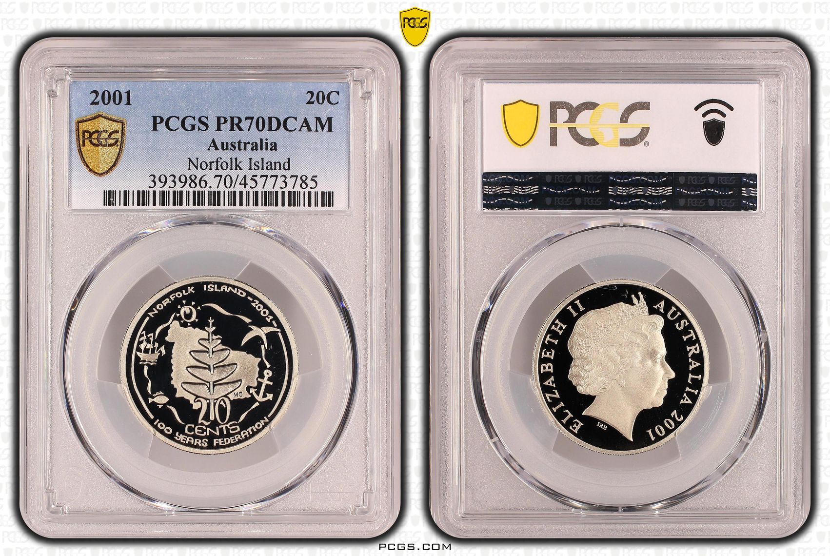 Norfolk Island, Top pop, Twenty Cent, 2001, PCGS PR70DCAM