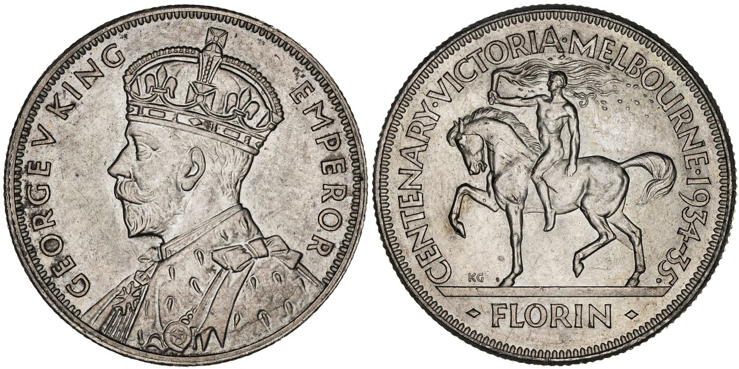 George V, Melbourne Centenary, Florin, 1934-35, aUNC - UNC
