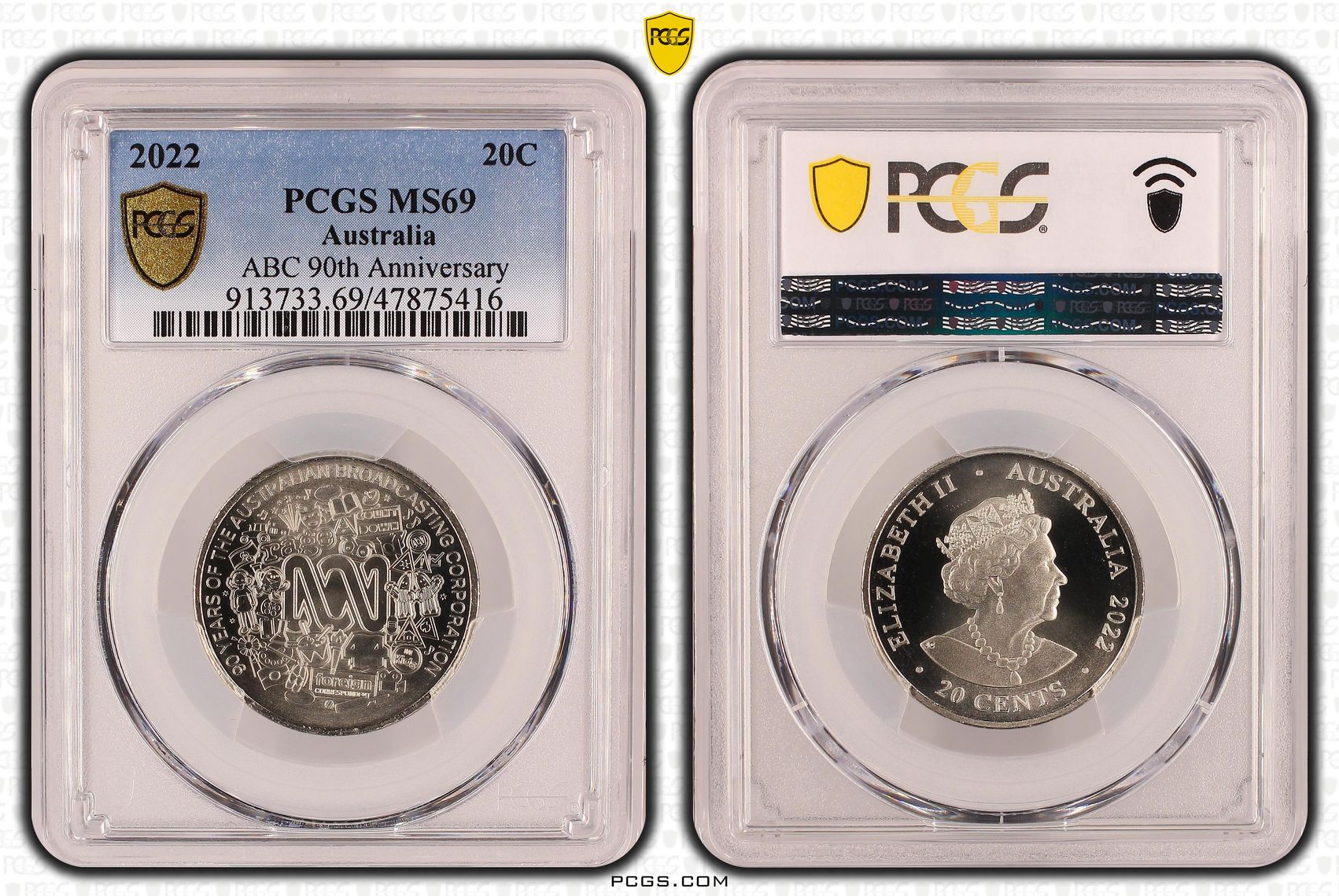 ABC 90th Anniversary , Twenty Cent, 2022, PCGS MS69