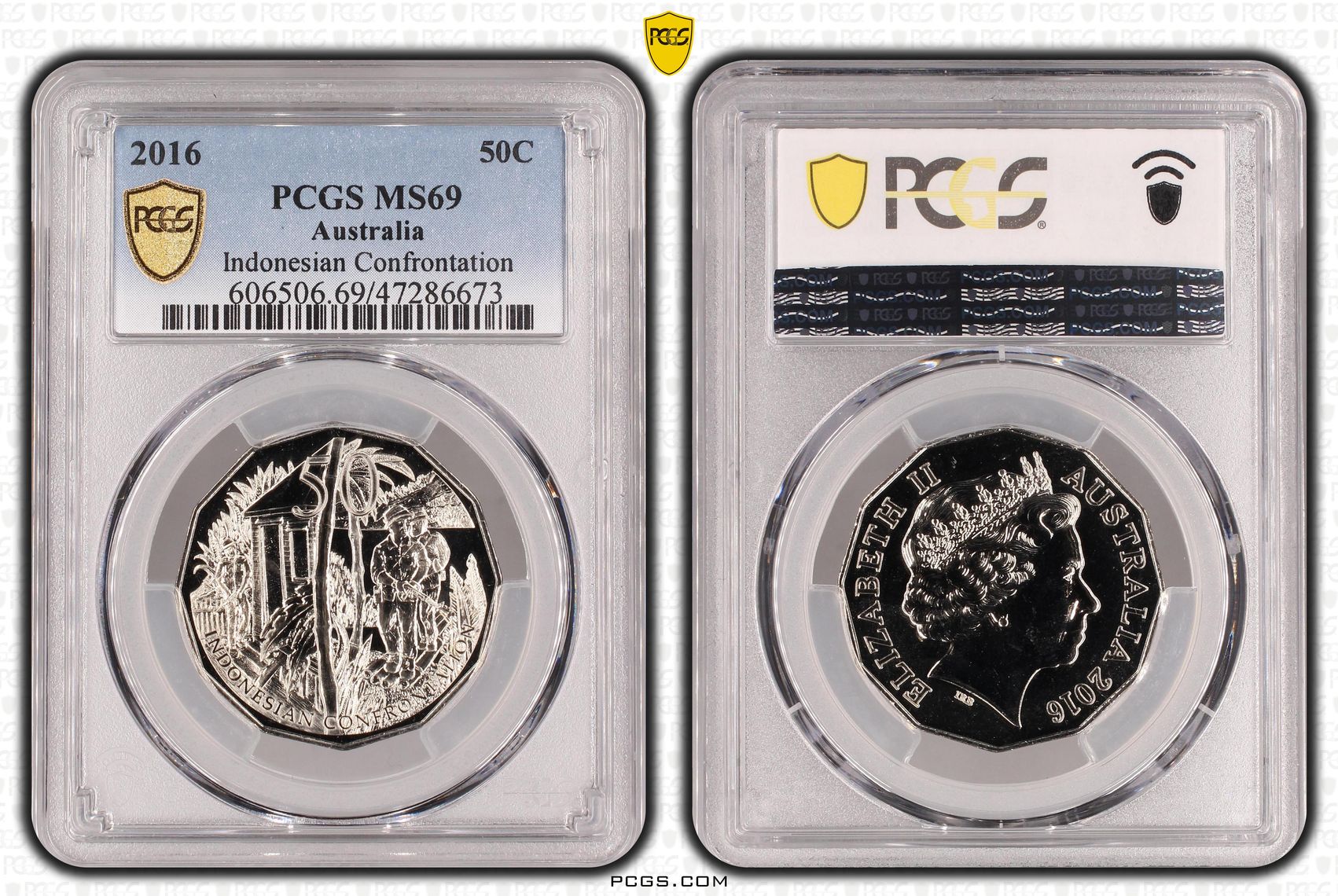 200 · Elizabeth II, Indonesian Confrontation, Fifty Cent, 2016, PCGS MS69