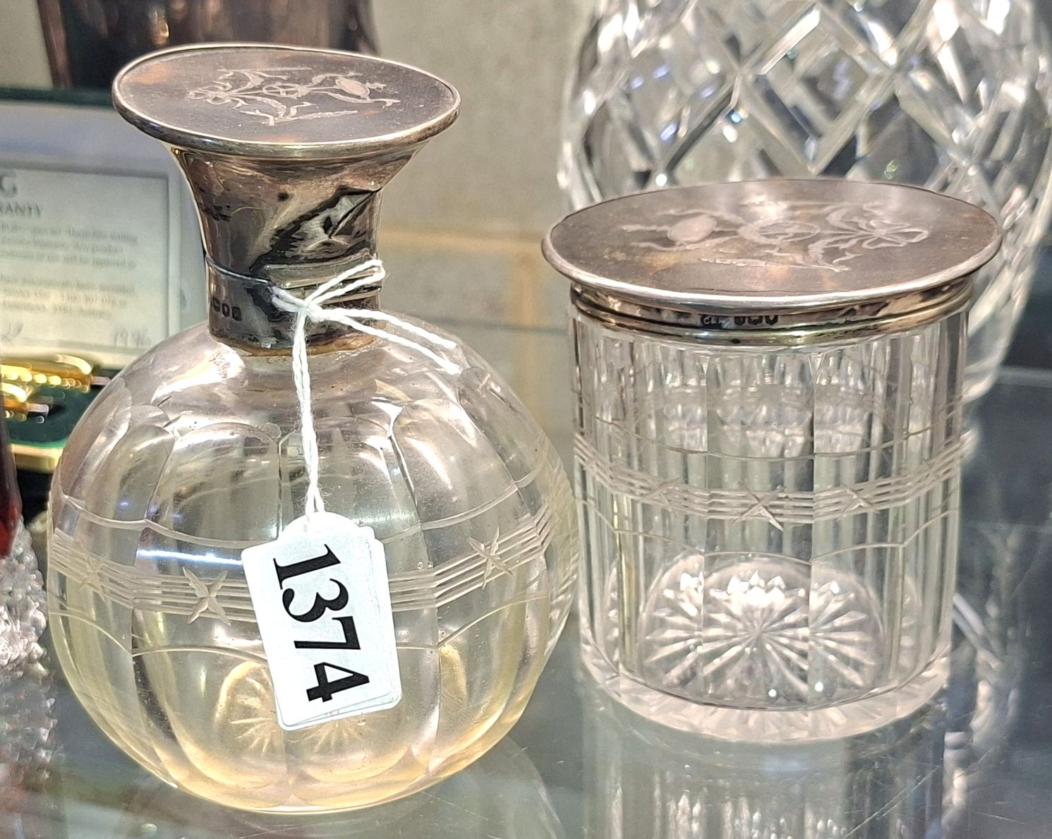 1374 · STERLING SILVER CRYSTAL DRESSING TABLE ITEMS