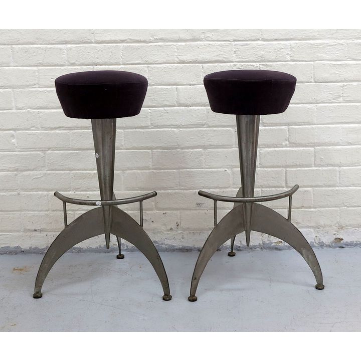 PAIR OF BRUSHED STEEL ROCKET STOOLS