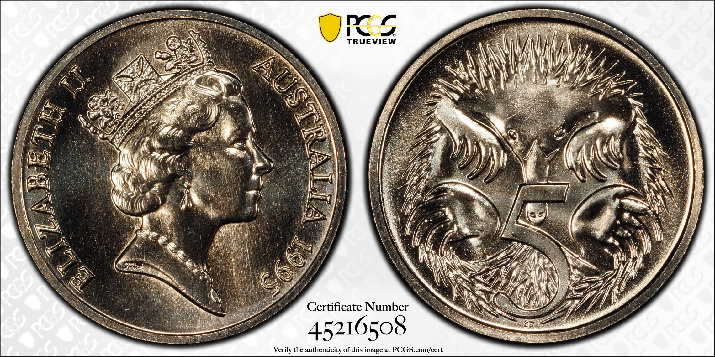 1995 Australia Five Cent, 5c PCGS - MS68 -508