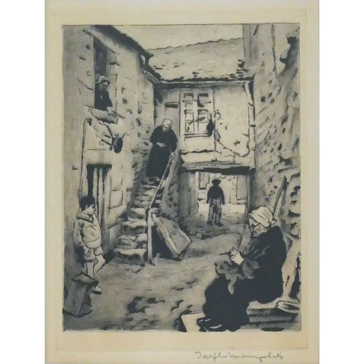 Joseph Margulies ''Breton Alleyway'' Signed Etching Matted 20''x16'' - AAA print