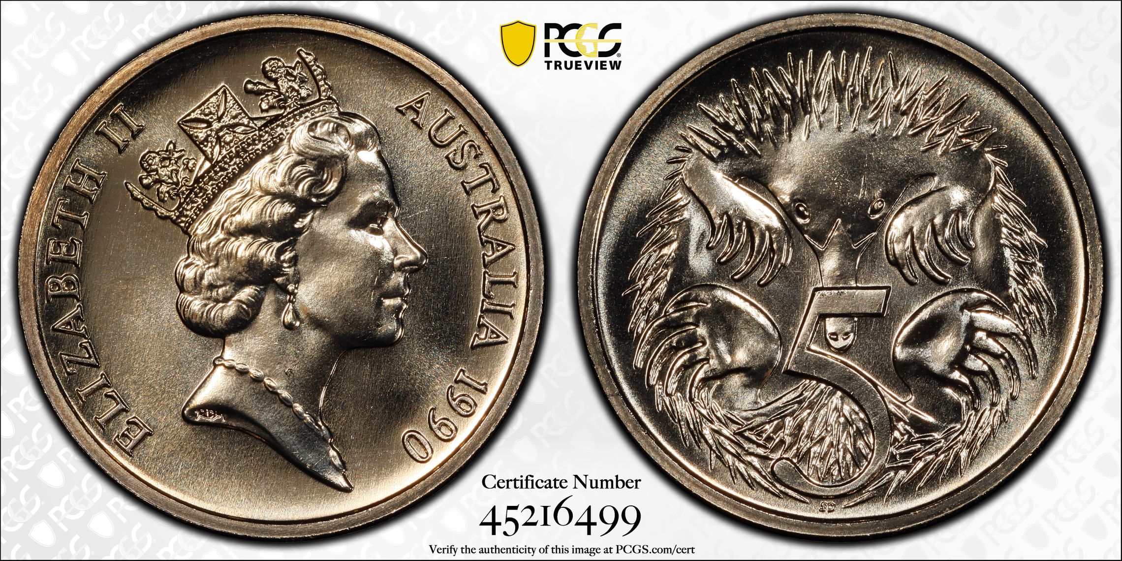 1990 Australia Five Cent, 5c PCGS - MS69 POP 4/0 -499