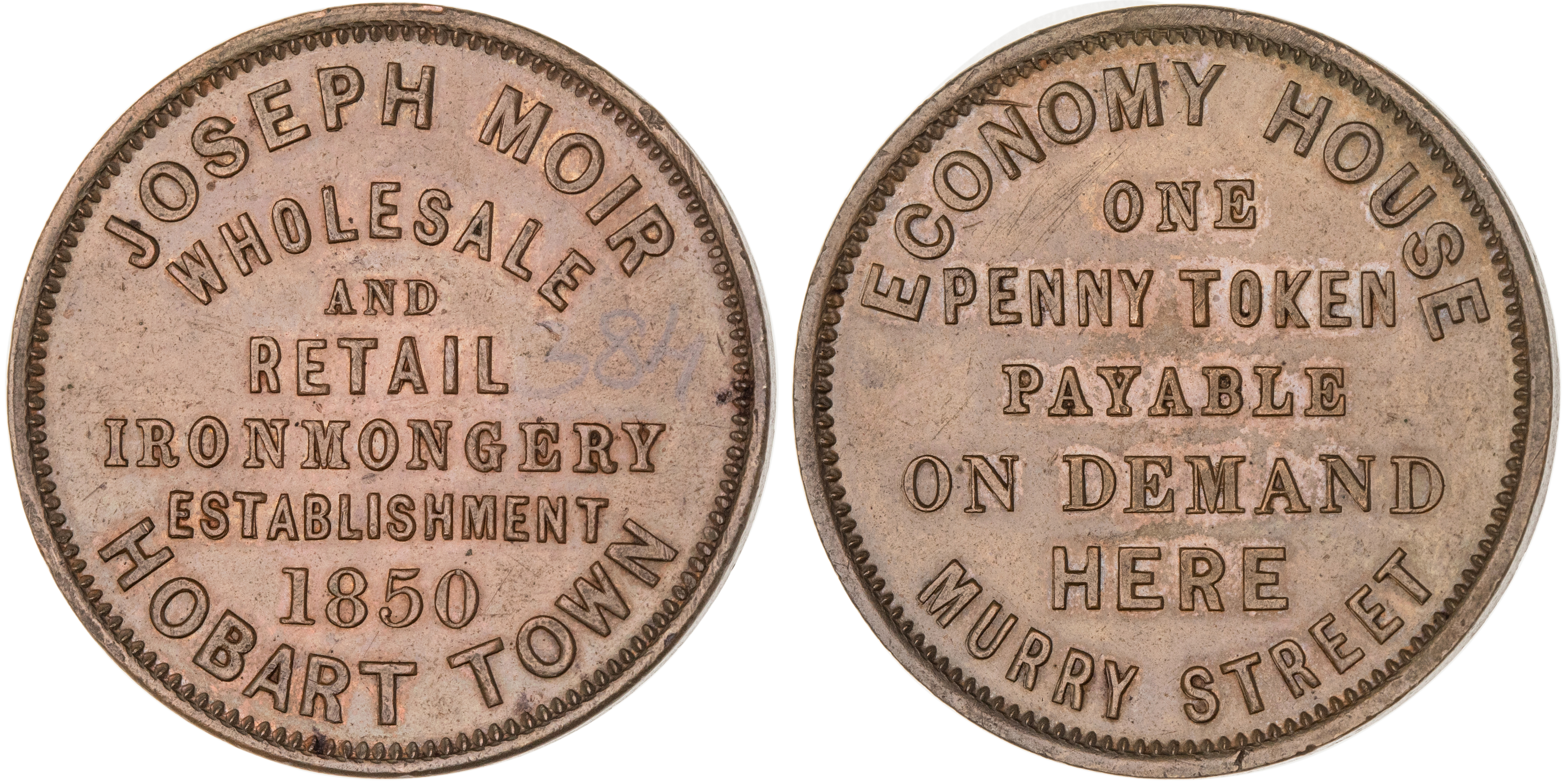 Hobart Town, Tasmania, Joseph Moir, Penny, EF
