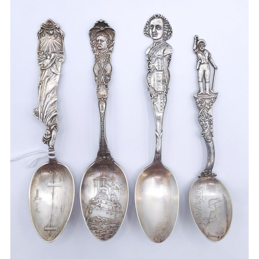 4pc Antique American Ornate Souvenir Spoons 5'' to 6'' - 117 Grams TW