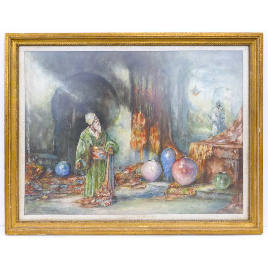Unsigned ''Arab Rug Merchants'' Watercolor Framed 24''x31''