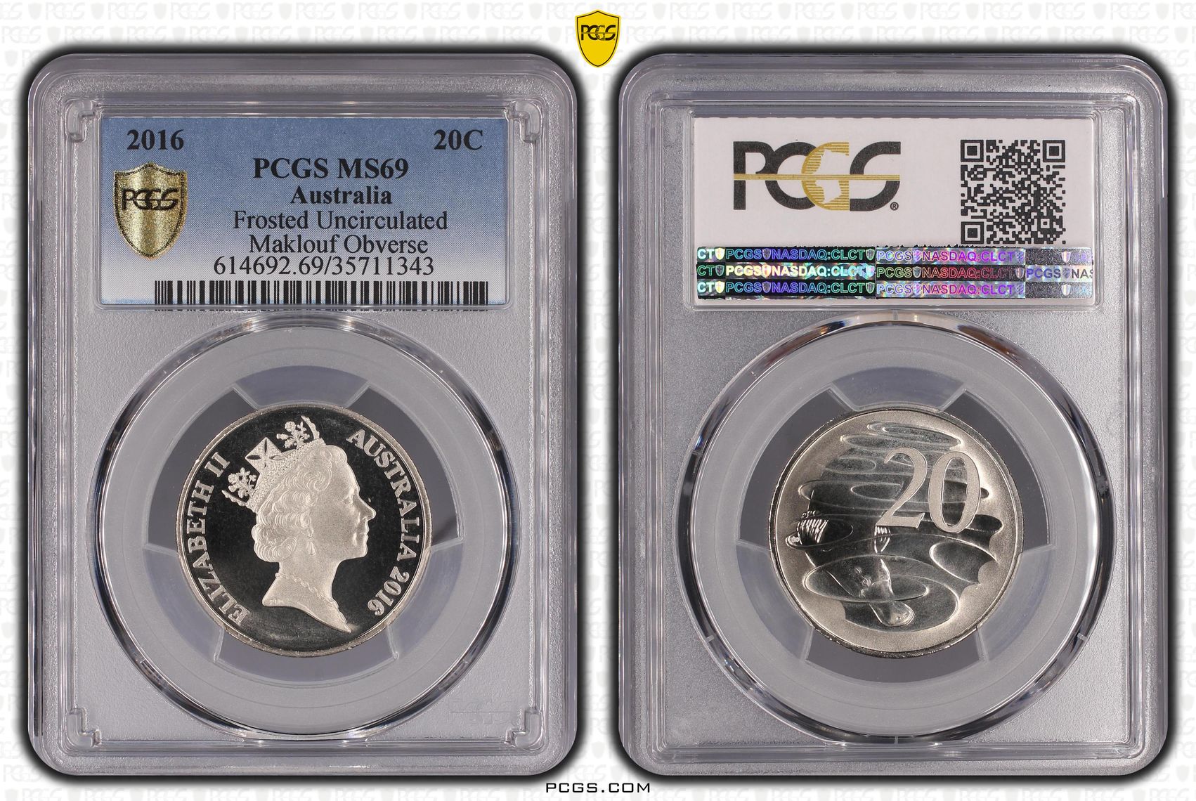 2016 Australia Twenty Cent, 20c Frosted Uncirculated - Maklouf Obverse PCGS - MS69 -343