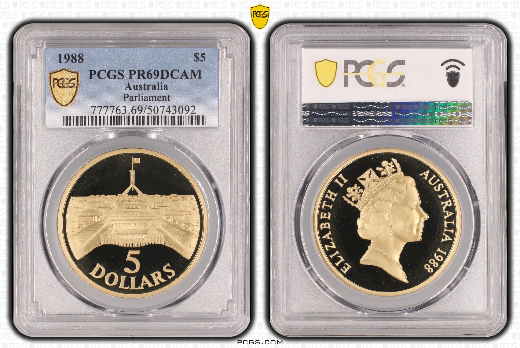 Parliament, Five Dollar, 1988, PCGS PR69DCAM
