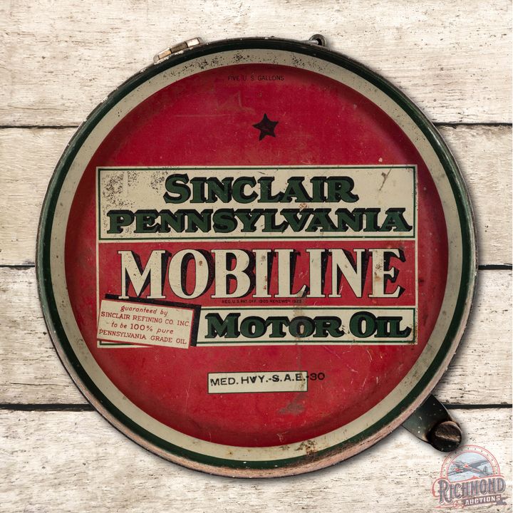 Sinclair Pennsylvania Mobiline Motor Oil 5 Gallon Rocker Can