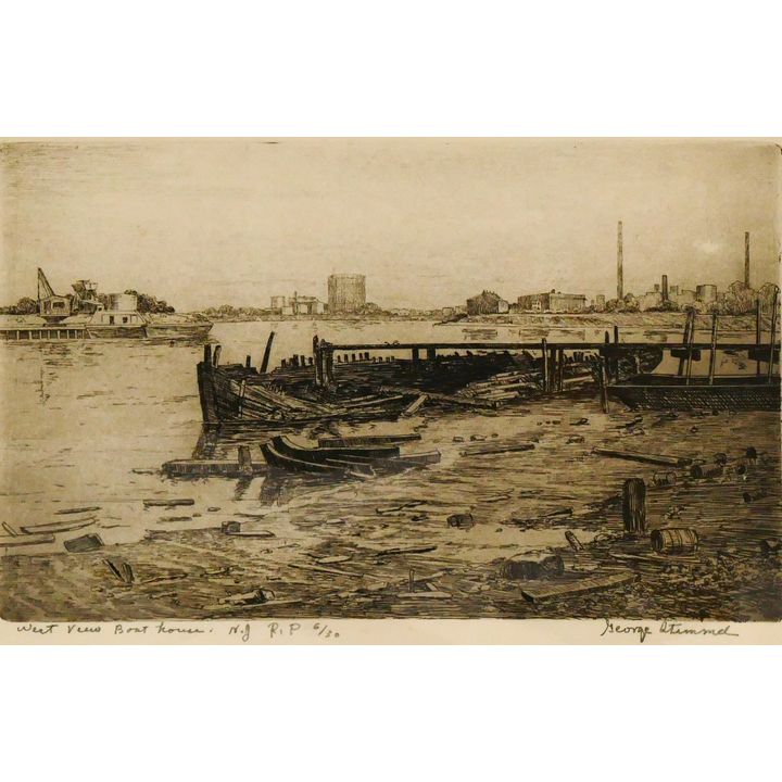 George Stimmel ''West View Boat House'' Etching
