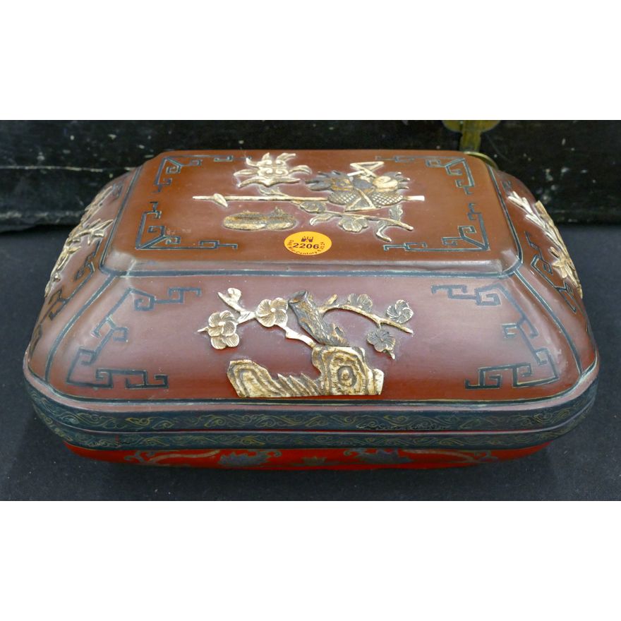 Chinese Bone Inlaid Lacquered Table Box 9.5''