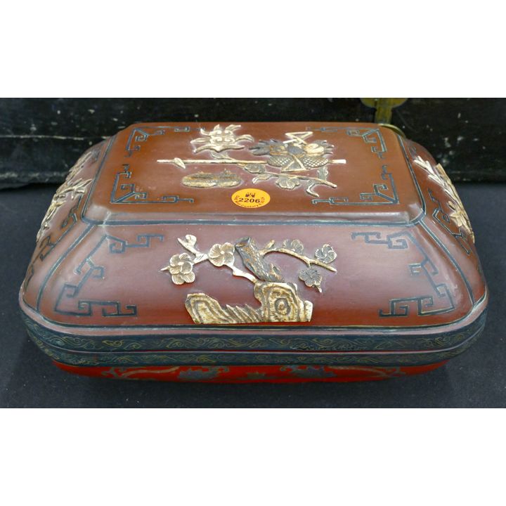 Chinese Bone Inlaid Lacquered Table Box 9.5''