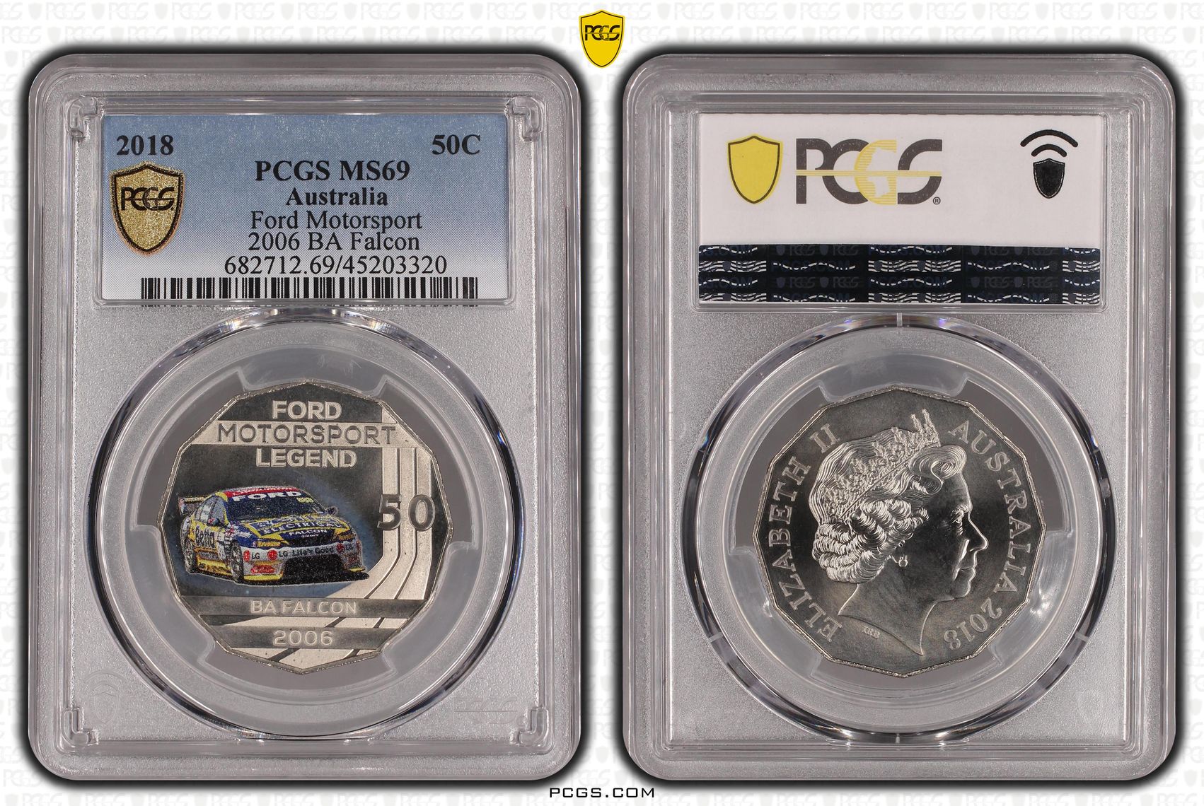 2018 Australia Fifty Cent, 50c Ford Motorsport - 2006 BA Falcon PCGS - MS69 -320