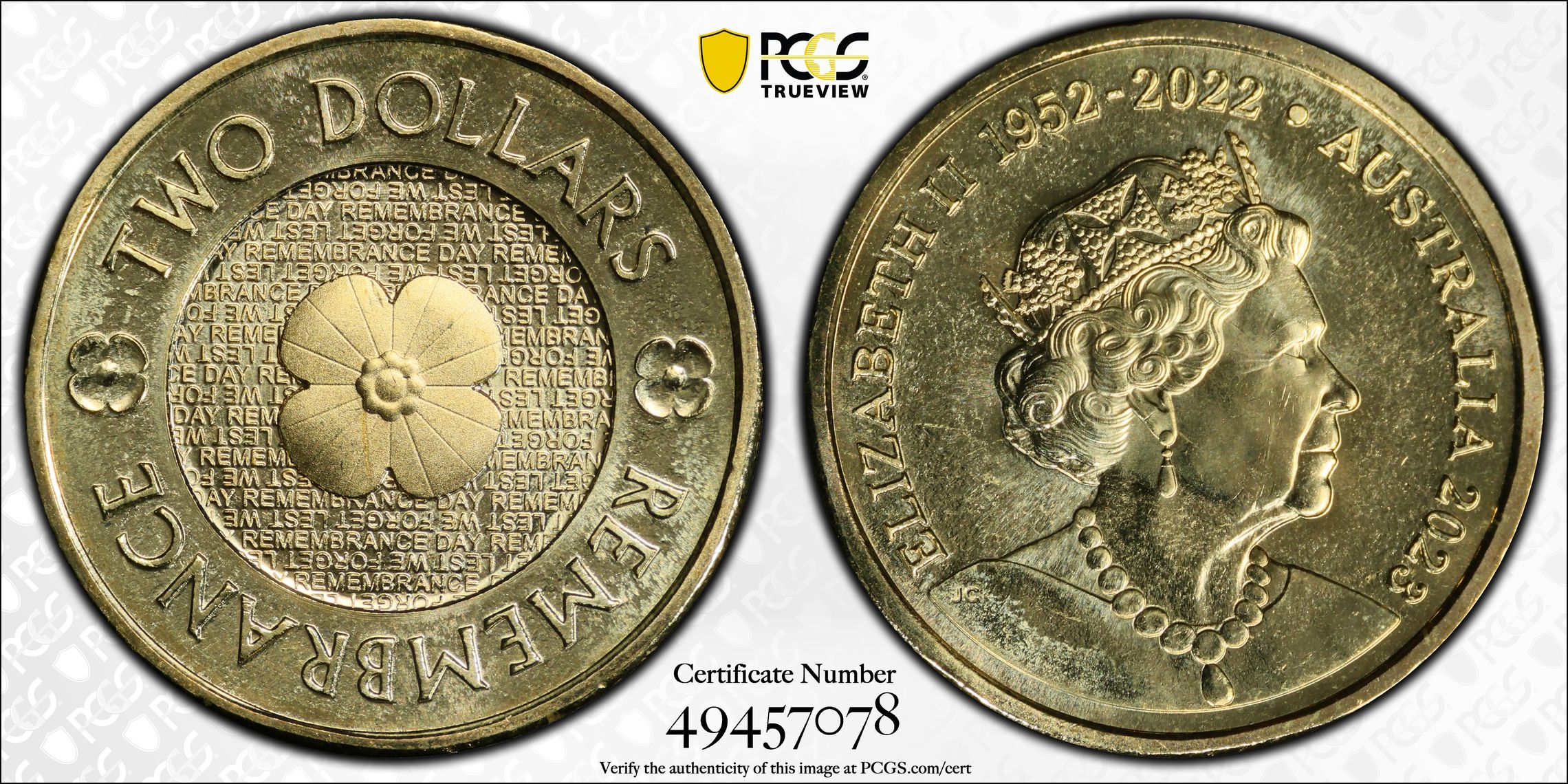 35th Ann $2 Coin Set Remembrance Gold Poppy, Two Dollar, 2023, PCGS MS66
