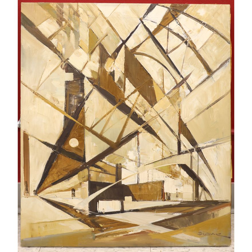 Rudolf Pusak (Austrian) Brown Abstract Oil Painting 27''x23''