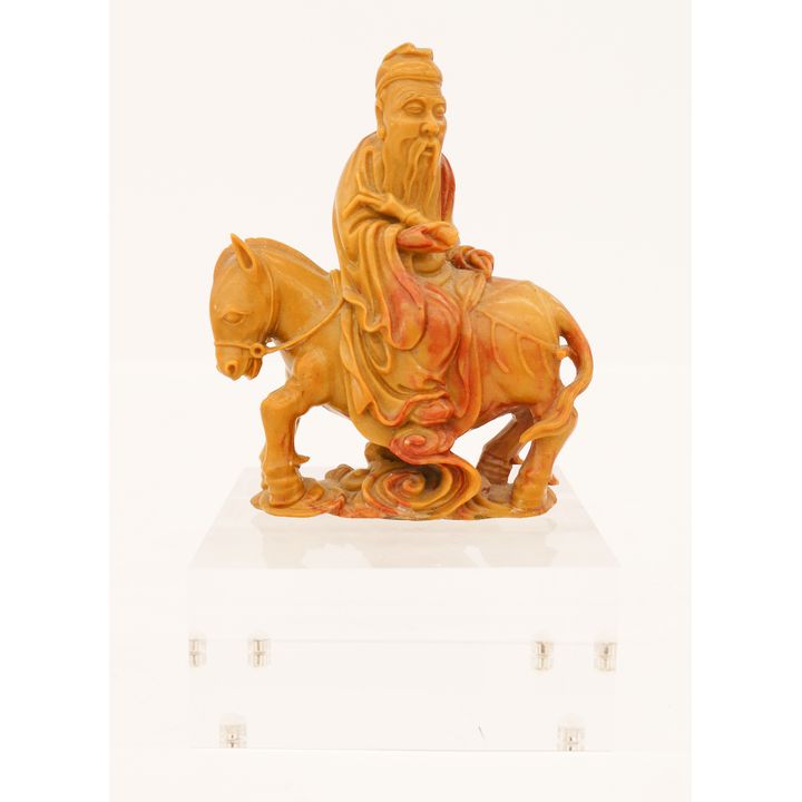 Chinese Qing Yellow Soapstone Horse & Rider