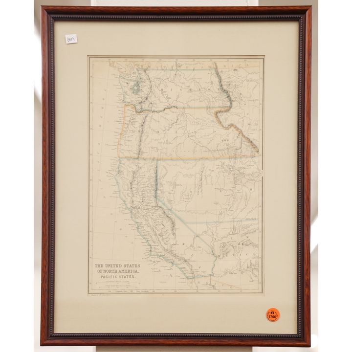 Antique US Pacific States Map Framed 19''x15''