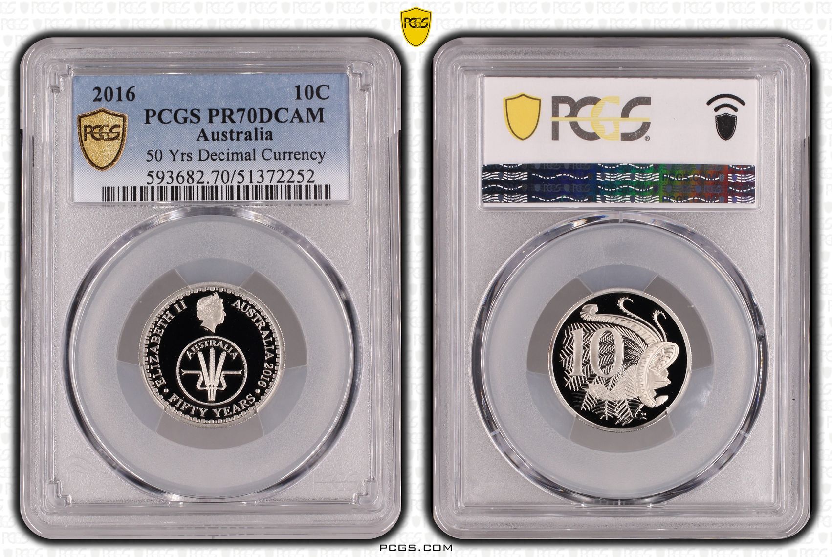 50 Yrs Decimal Currency, Ten Cent, 2016, PCGS PR70DCAM