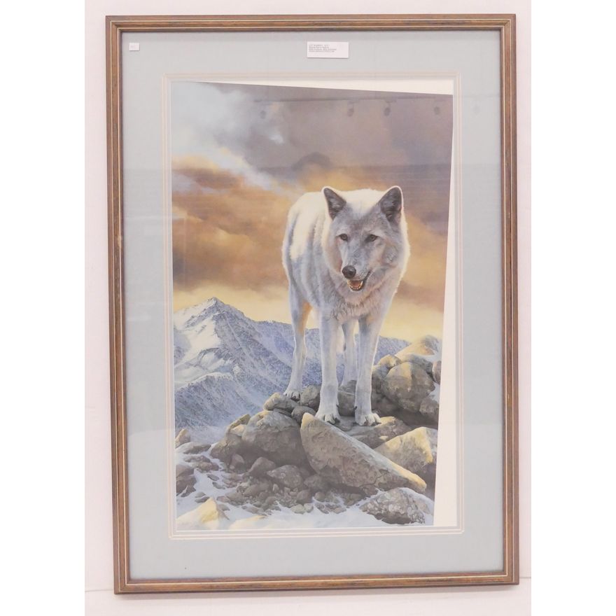 Bonnie Marris 'Myth & Magic' S/N Wolf Lithograph- 37x26'' framed