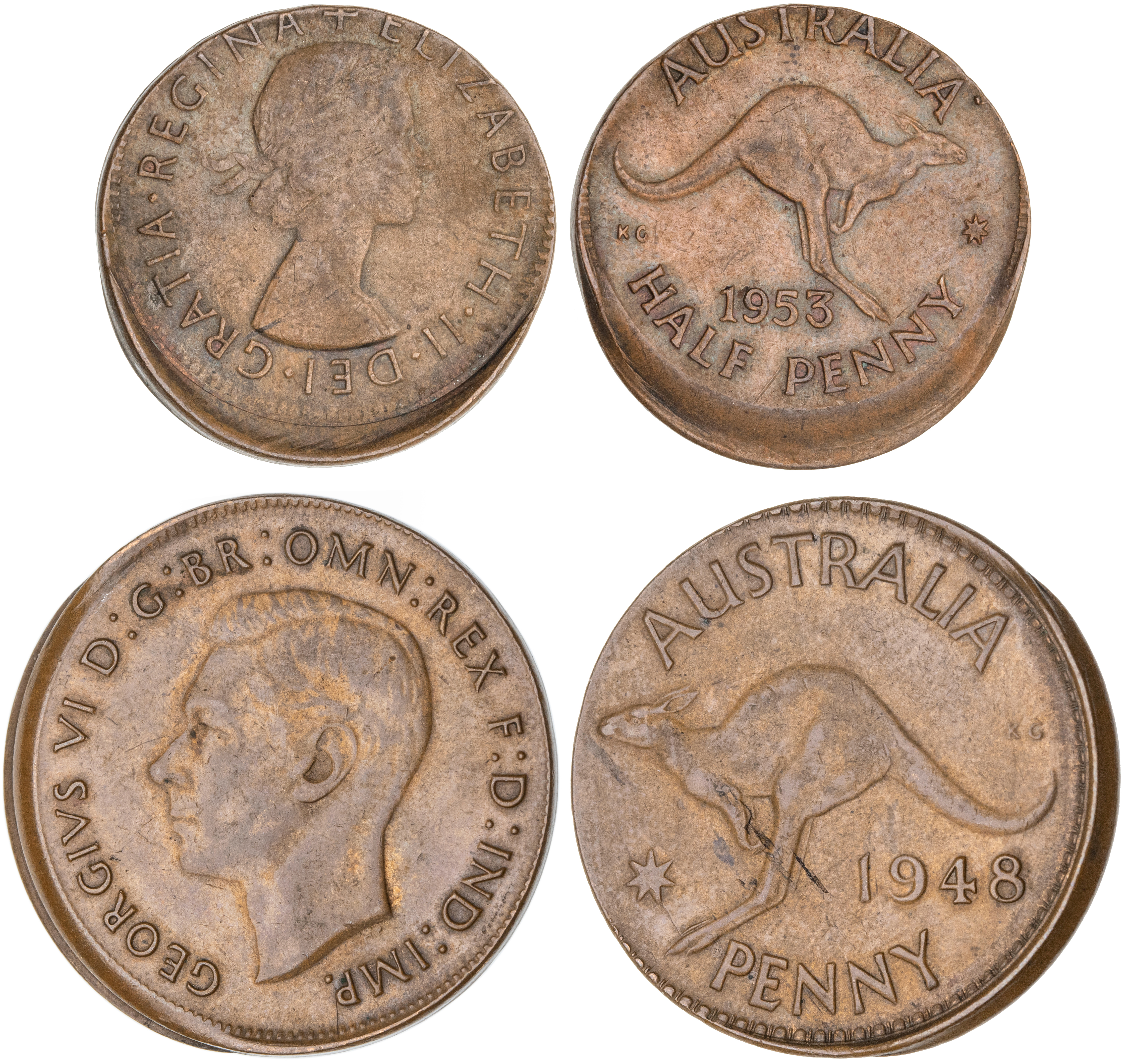George VI - Elizabeth II, Penny/Halfpenny, 1948 & 1953, VF