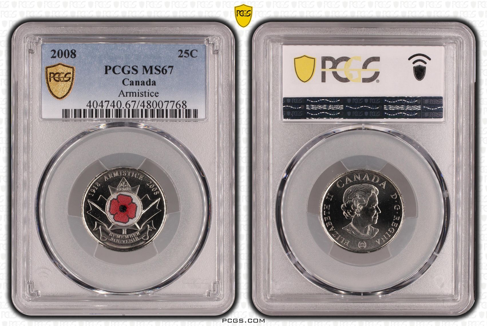222 · Canada, Armistice, Twenty Five Cent, 2008, PCGS MS67