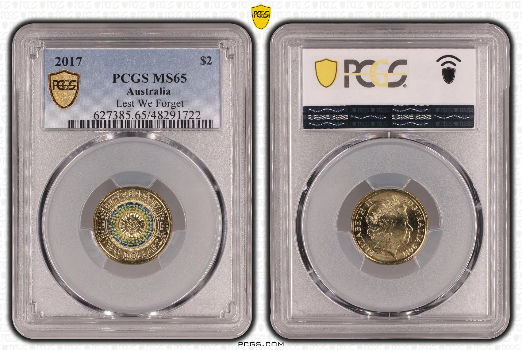 Elizabeth II, Lest We Forget Colorized , Two Dollar, 2017, PCGS MS65