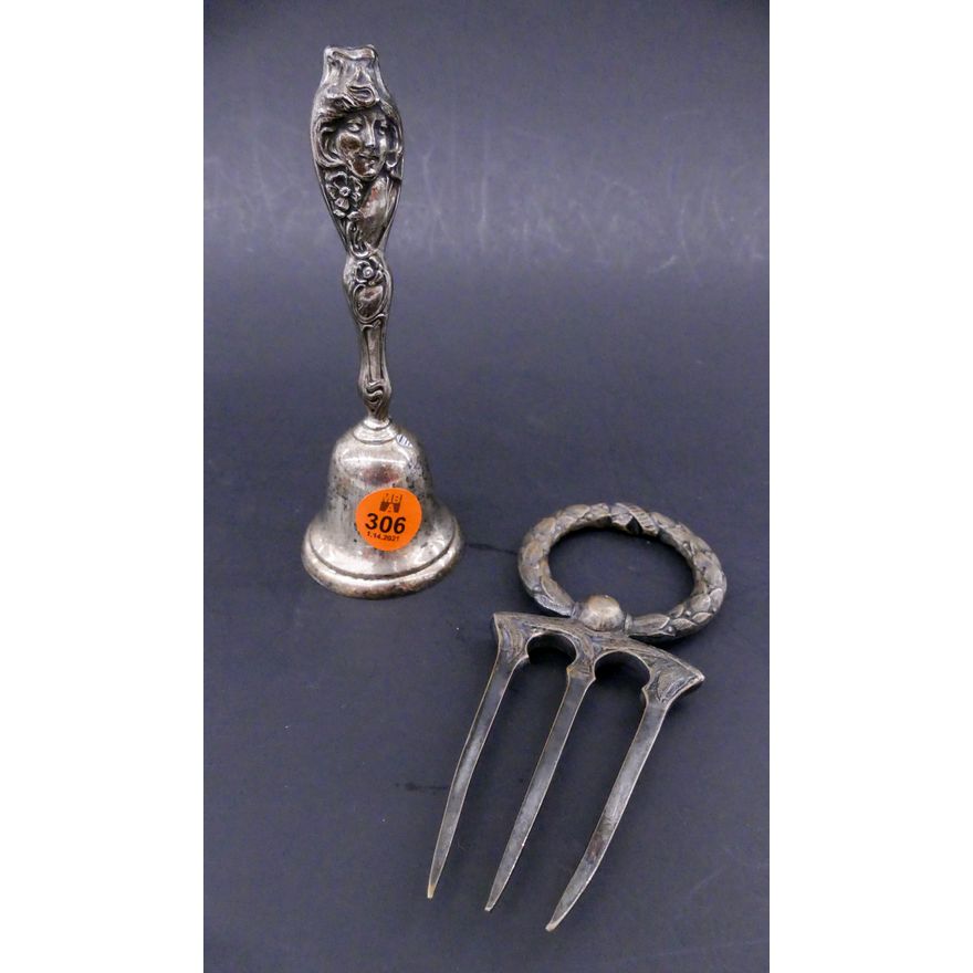2pc Art Nouveau Sterling Handled Bell and Carving Fork
