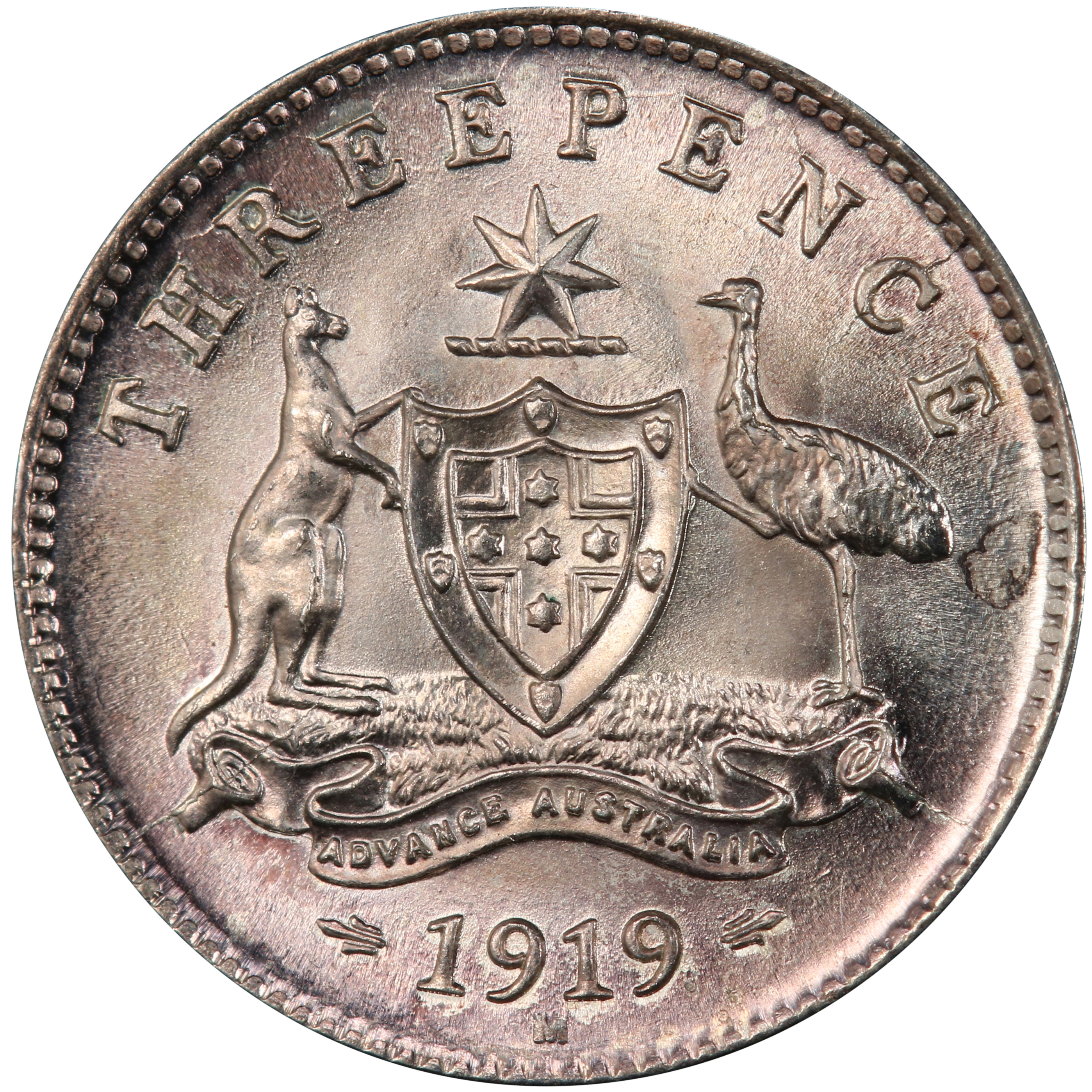 George V, Threepence, 1919-M, MS 66