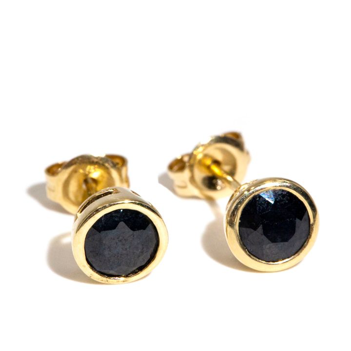 Dark Blue 9ct Gold Stud Earrings,