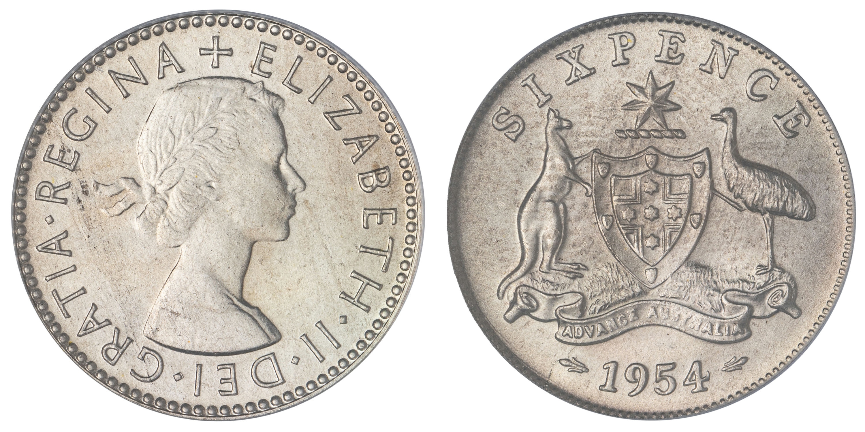 Elizabeth II, Sixpence, 1954, PCGS MS66