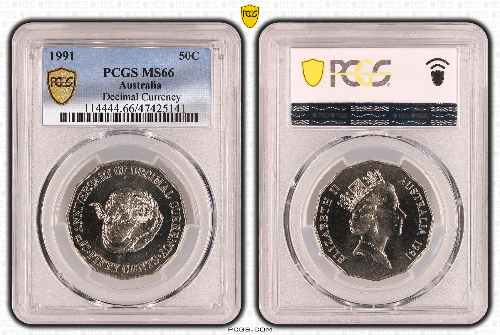Elizabeth II, 25th Anniversary Decimal Currency, Fifty Cent, 1991, PCGS MS66