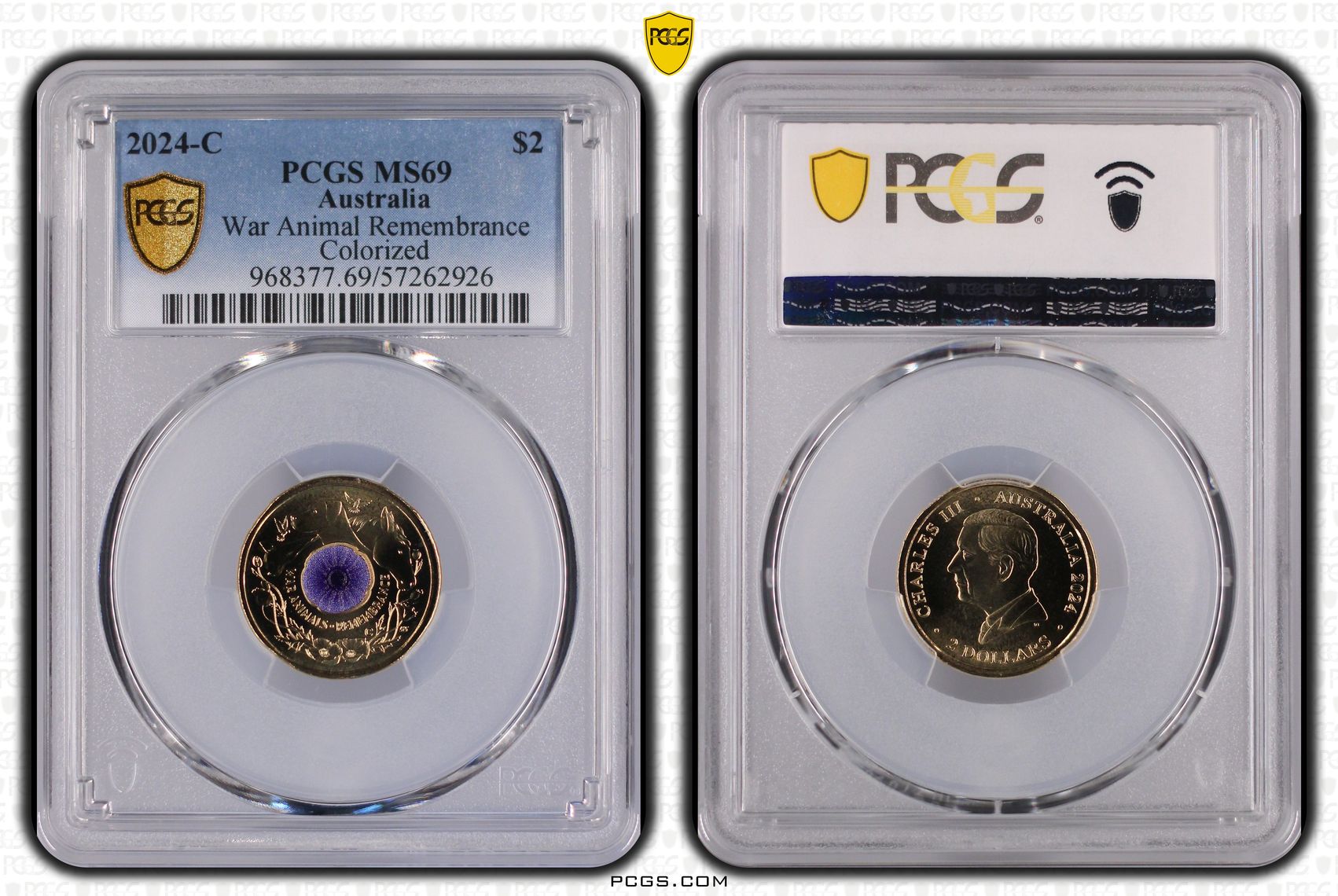 War Animal Remembrance Colourised, Two Dollar, 2024-C, PCGS MS69