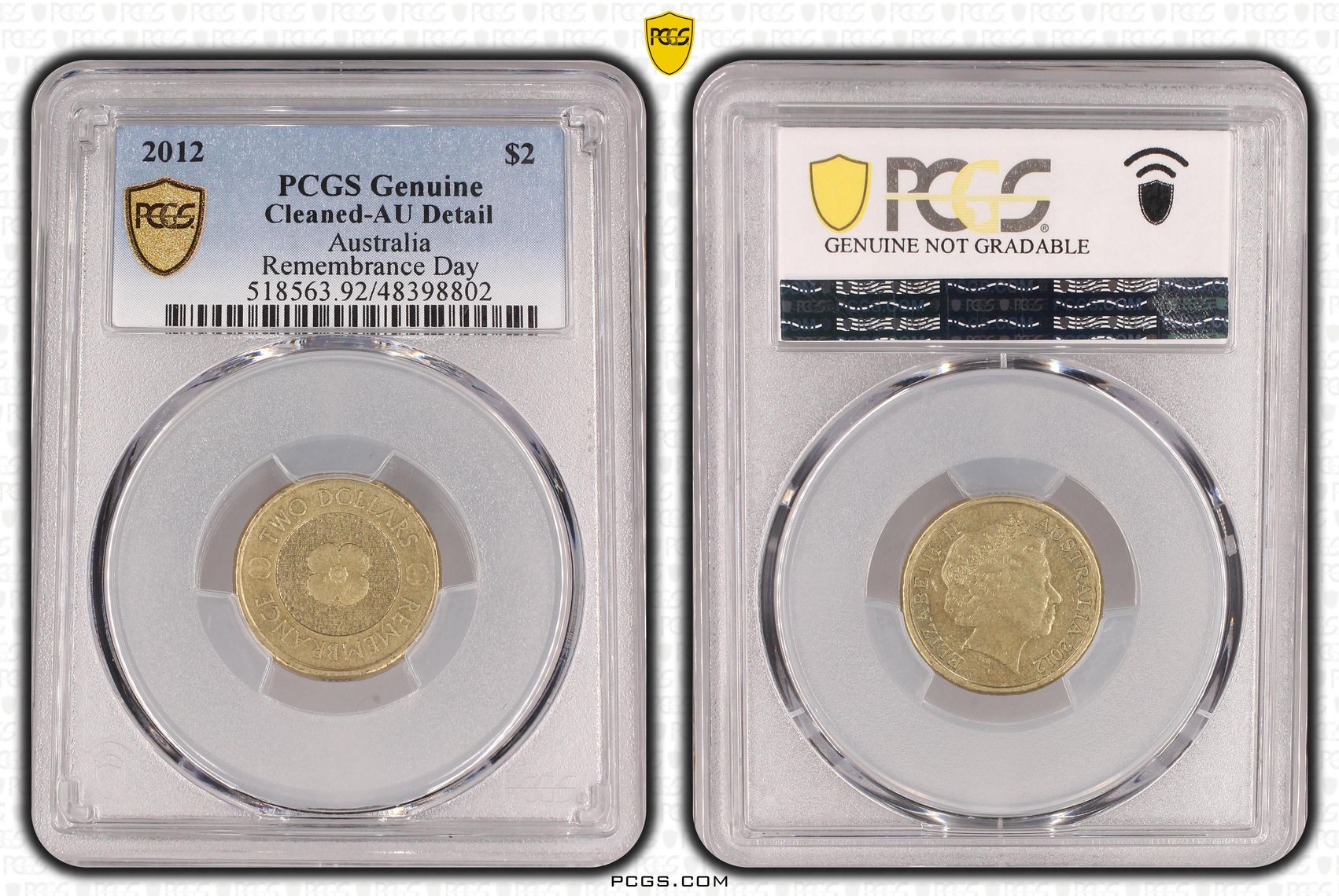 Elizabeth II, Remembrance Day, Two Dollar, 2012, PCGS Genuine - AU Details (92 - Cleaned)