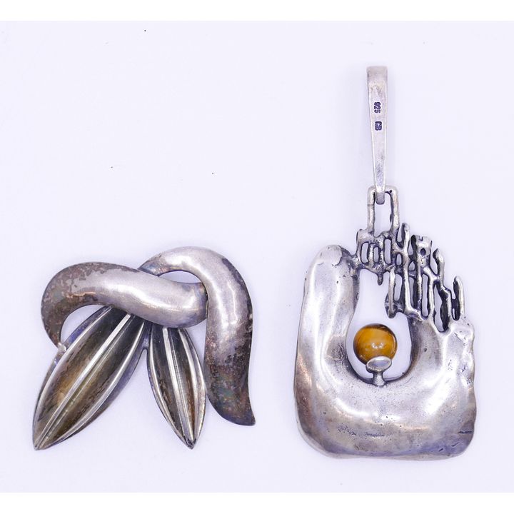 Box 2pc Modernist Sterling Pendant & Brooch Joan Polsdorfer - 34 Grams TW