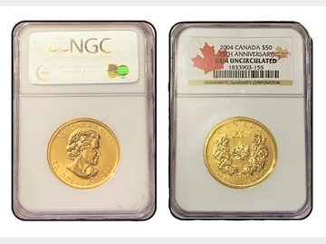 2004 CANADA $50 25TH ANNIVERSARY 1oz GOLD COIN 'GEM UNCIRCULATED'.