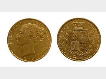 1865 Queen Victoria Young Head London Mint #Die 6 Shield Gold Sovereign