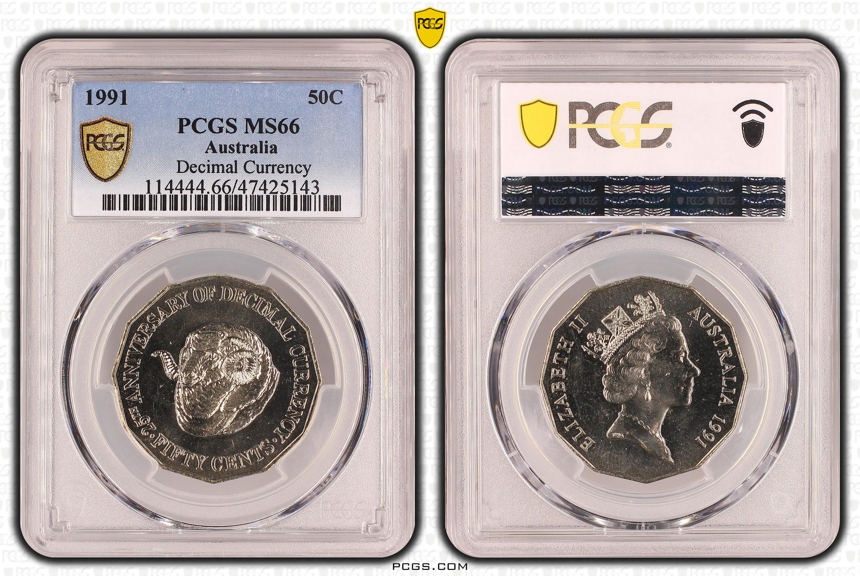 25th Anniversary Decimal Currency, Fifty Cent, 1991, PCGS MS 66