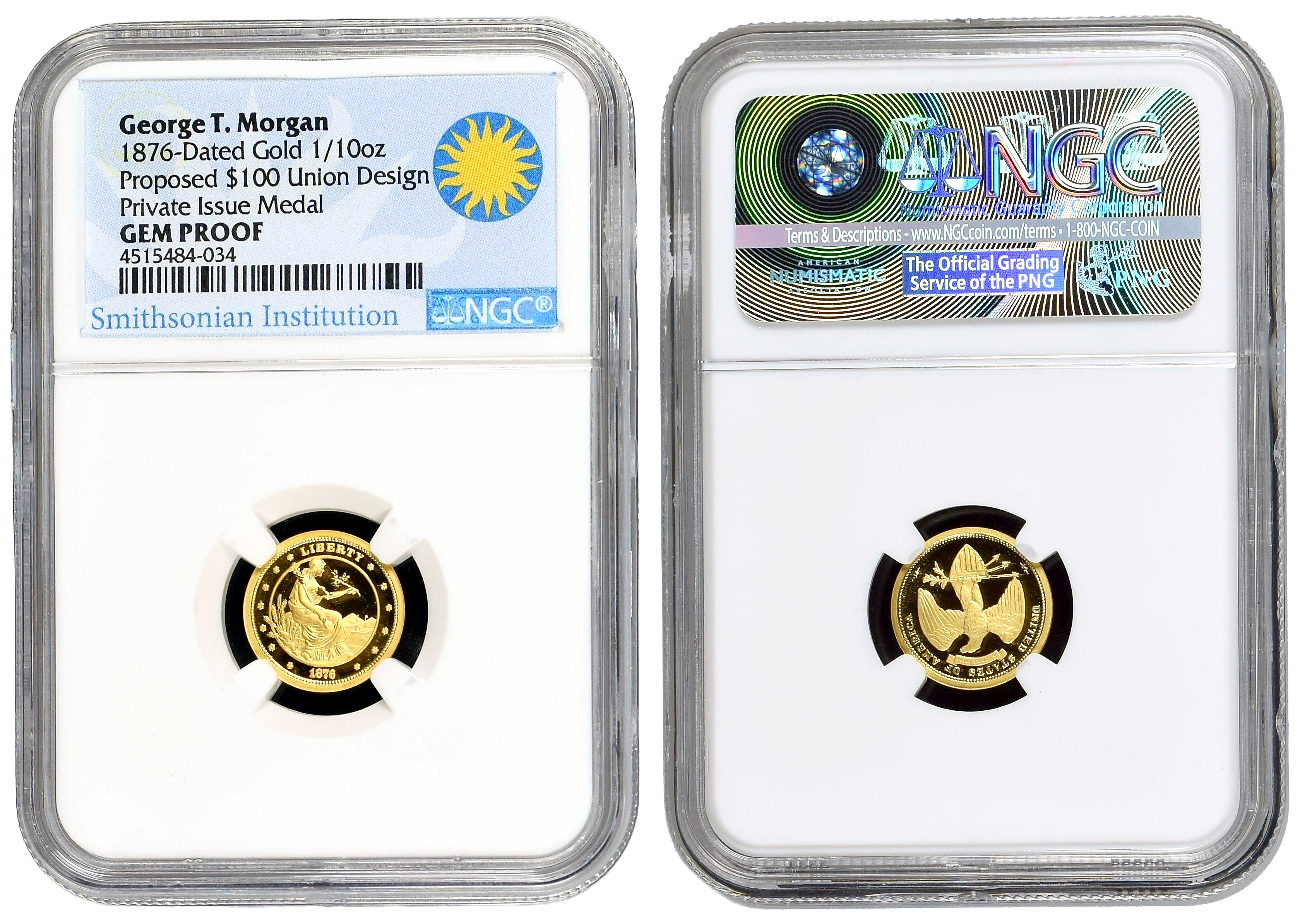 United States, George T. Morgan, Proposed Union Design, One Hundred Dollars, 1876, NGC GEM PROOF