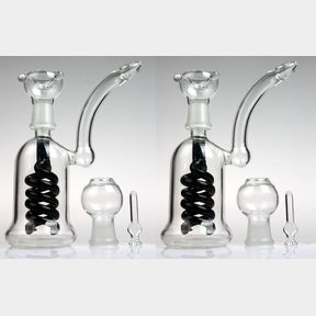(2) 7 IN BONG MINI TWO FUNCTION OIL RIGS GLASS BLACK WP08
