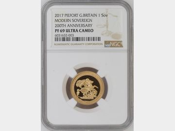 2017 ELIZABETH II PIEDFORT GOLD PROOF SOVEREIGN PF69 UCAM